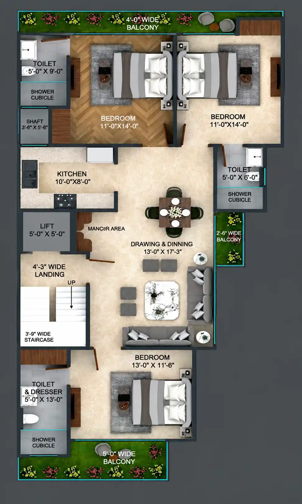 IREO City A6/01 3 BHK floor plan